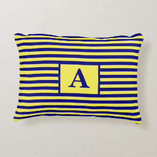 Yellow Navy Blue Nautical Monograms Stripes Cute Accent Pillow