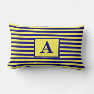 Yellow Navy Blue Nautical Monograms Stripes Cute Lumbar Pillow