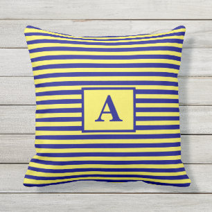 Yellow Navy Blue Nautical Monograms Stripes Cute Outdoor Pillow