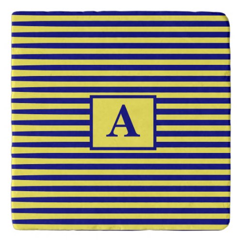Yellow Navy Blue Nautical Monograms Stripes Cute Trivet