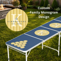 Yellow Navy Blue Striped Circle Family Monogram