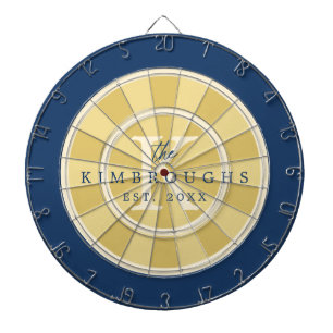 Yellow Navy Blue Striped Circle Family Monogram Dart Board
