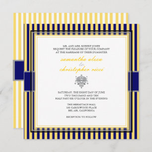 YELLOW+NAVY BLUE STRIPS WEDDING INVITATIONS