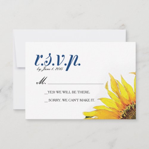 Yellow Navy Blue Sunflower RSVP Card