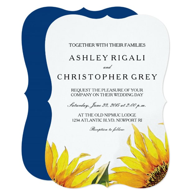 Yellow & Navy Blue Sunflower Wedding Invite