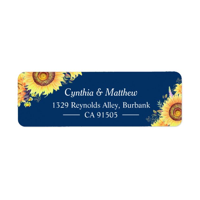 Yellow Navy Blue Sunflowers Rustic Romantic Label (Front)