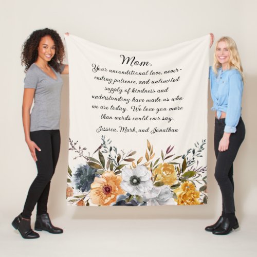 Yellow Navy Blue White Floral Mother From Us Fleece Blanket