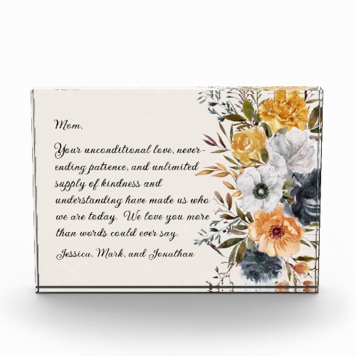 Yellow Navy Blue White Floral Mother Mom Photo Block