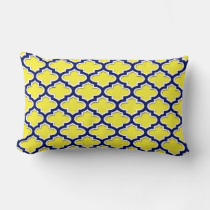 Yellow Navy Blue White Moroccan Quatrefoil #3DS Lumbar Pillow
