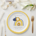 Yellow Navy Boho Floral Rainbow Any Age Birthday Paper Plates<br><div class="desc">For any further customisation or any other matching items,  please feel free to contact me at yellowfebstudio@gmail.com</div>