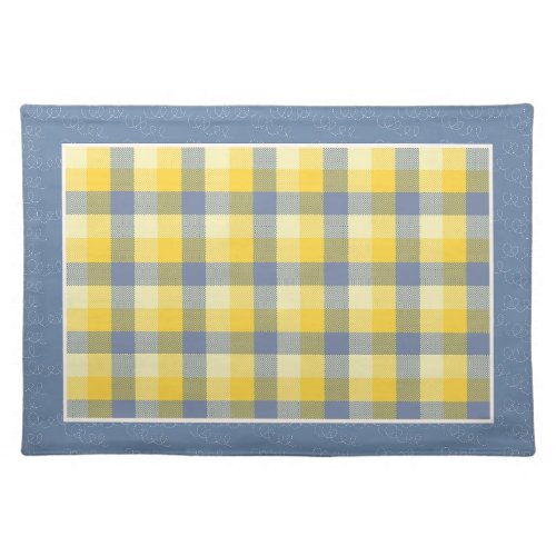 Yellow  Navy Buffalo Plaid  Navy Border Cloth Placemat