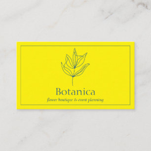 Yellow Navy Chic Minimalist Leaf Fern Floral Business Card