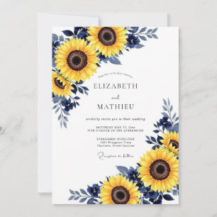 Yellow Navy Floral Autumn Wedding Invitation