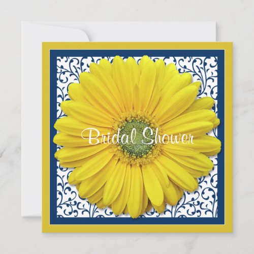 Yellow Navy Gerbera Daisy Bridal Shower Invitation