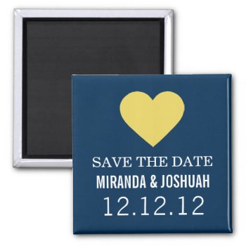 Yellow & Navy Heart Design Save The Date Magnets by AllyJCat at Zazzle