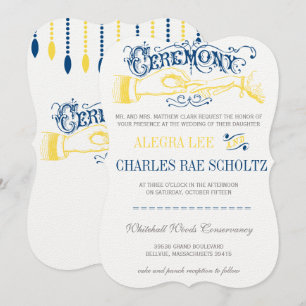 Yellow Navy Modern Vintage Typography Invite