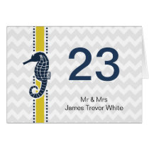 Yellow Navy Sea Horse Beach Wedding Table Number