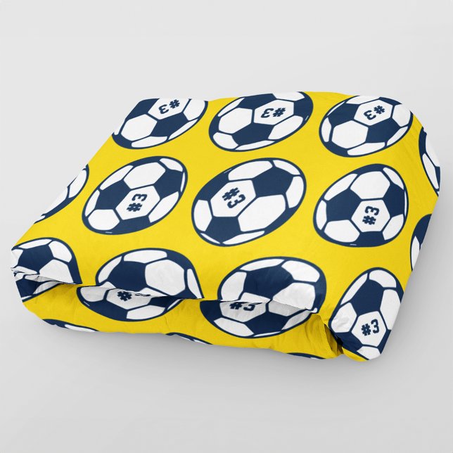 Yellow Navy Soccer Ball Number Pattern Fleece Blanket (Creator Uploaded)