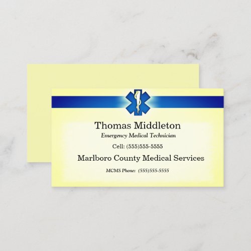 Yellow Navy Star of Life EMS  EMT Contact Card