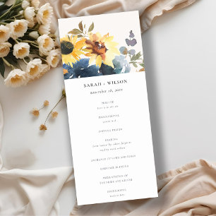 Yellow Navy Sunflower Floral Wedding Program