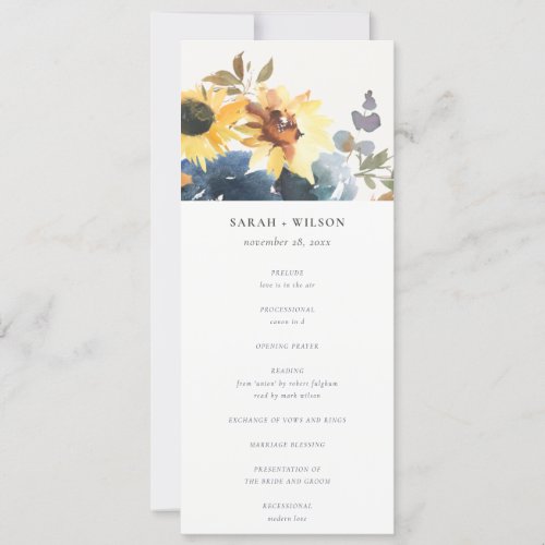 Yellow Navy Sunflower Floral Wedding Program