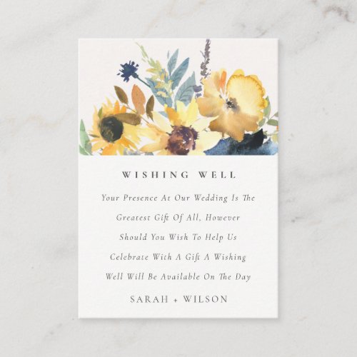 Yellow Navy Sunflower Floral Wedding Wishing Well Enclosure Card