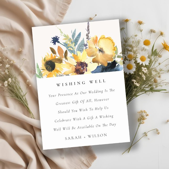 Yellow Navy Sunflower Floral Wedding Wishing Well Enclosure Card (Creator Uploaded)