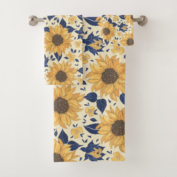 Yellow & Navy Sunflowers Bath Towel Set Zazzle