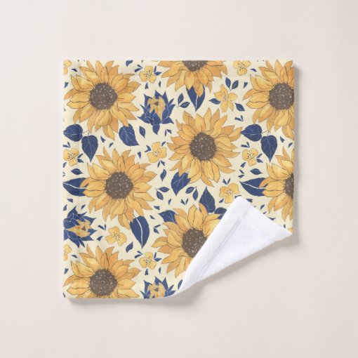 Yellow & Navy Sunflowers Bath Towel Set Zazzle