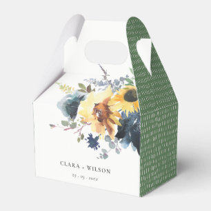 Yellow Navy Sunflowers Watercolor Floral Wedding Favor Boxes