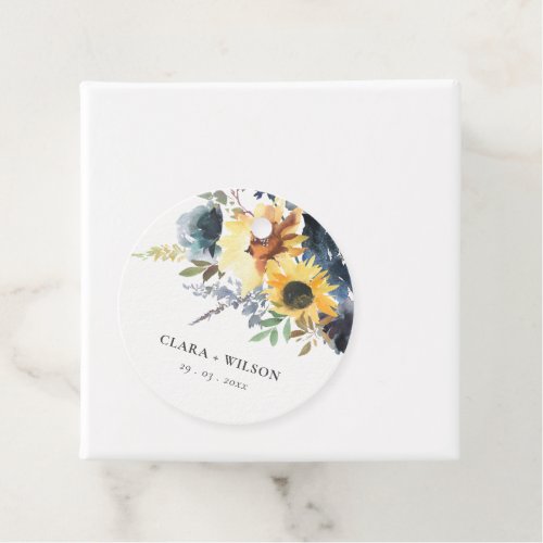 Yellow Navy Sunflowers Watercolor Floral Wedding Favor Tags