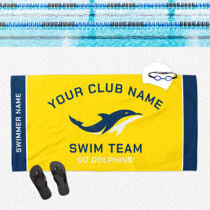 Yellow Navy Swim Team Custom Name Beach Towel