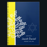 Yellow Navy Tree of Life Bar Mitzvah Guest Book<br><div class="desc">Modern yellow and navy Tree of Life Bar Mitzvah guest book.</div>
