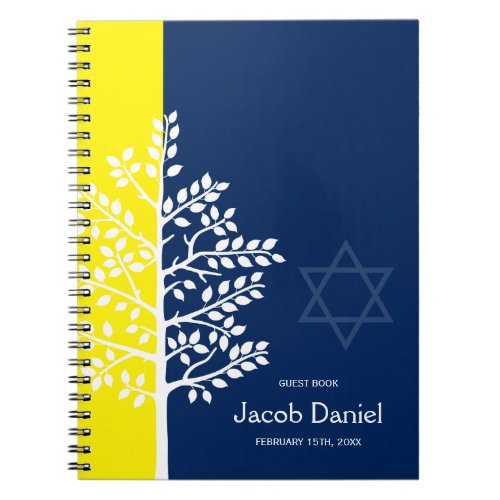 Yellow Navy Tree of Life Bar Mitzvah Guest Book