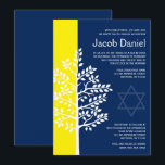 Yellow Navy Tree of Life Bar Mitzvah Invitations<br><div class="desc">Modern yellow and navy blue Tree of Life Bar Mitzvah invitations. Easily personalize for your event.</div>