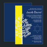Yellow Navy Tree of Life Bar Mitzvah Invitations<br><div class="desc">Modern yellow and navy blue Tree of Life Bar Mitzvah invitations. Easily personalize for your event.</div>