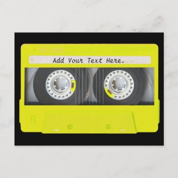 Yellow Neon Customizable Cassette Tape Postcard by ChicPink at Zazzle