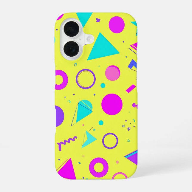 Yellow Neon Memphis Geometric 80s Design iPhone Case (Back)