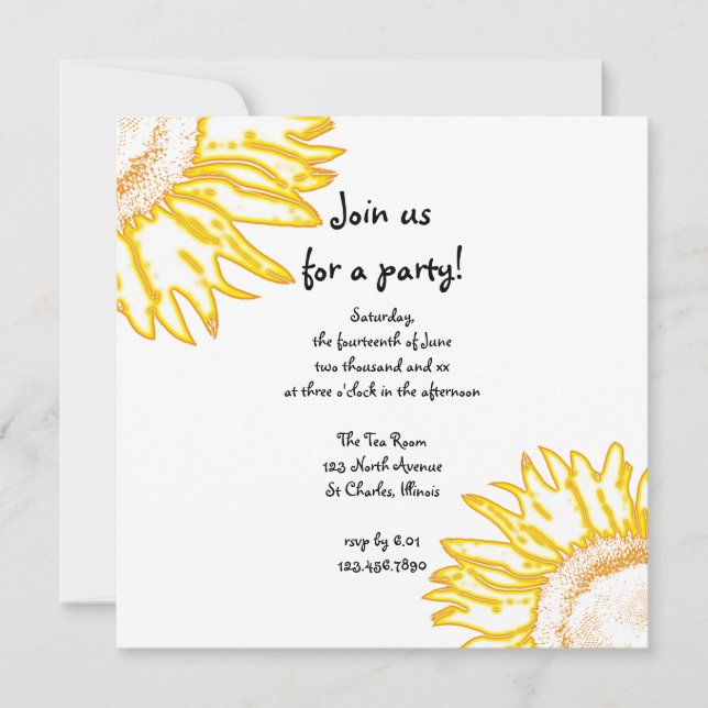 Yellow Neon Sunflower Party Invitation (Front)