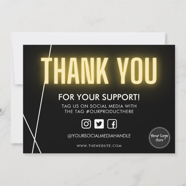 Yellow Neon Thank You Logo Media Insert Invitation (Front)