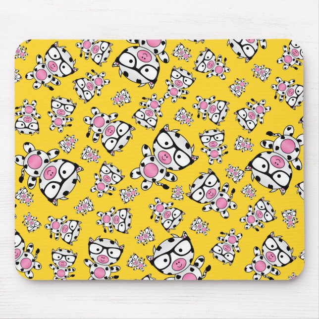 Yellow nerd cow pattern mouse pad (Front)
