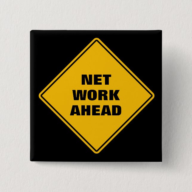 Yellow network ahead classic road sign button (Front)
