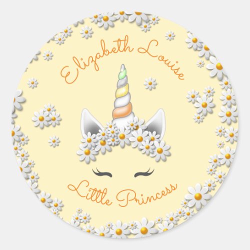 Yellow New Baby Unicorn Princess Classic Round Sticker