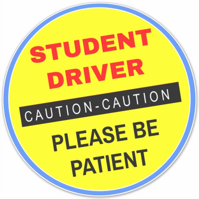 Yellow New Student Driver Sticker (Be Patient) (Front)