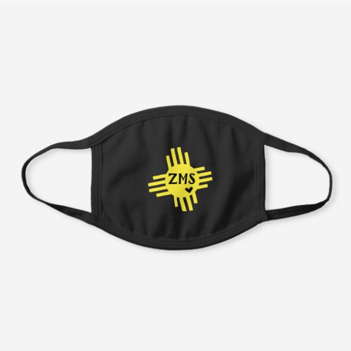 Yellow NM Zia Heart with Initials Black Cotton Face Mask
