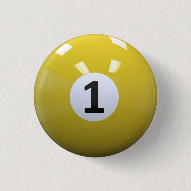 Yellow No. 1 Billiard Pool Ball Button (Front)
