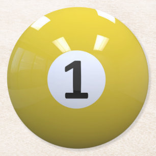 Yellow No. 1 Billiard Pool Ball Round Paper Coaster