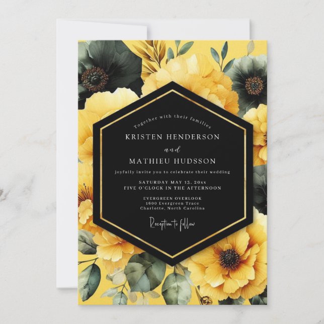 Yellow Noir Moody Wedding Invitation (Front)