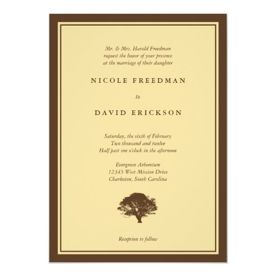 Yellow oak tree brown simple wedding invitation | Zazzle