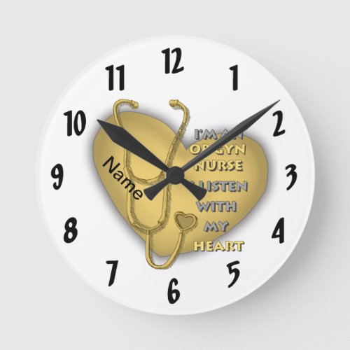 Yellow OB GYN Nurse custom name Round Clock